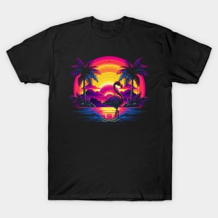Vaporwave Summer Sunset Flamingo T-Shirt